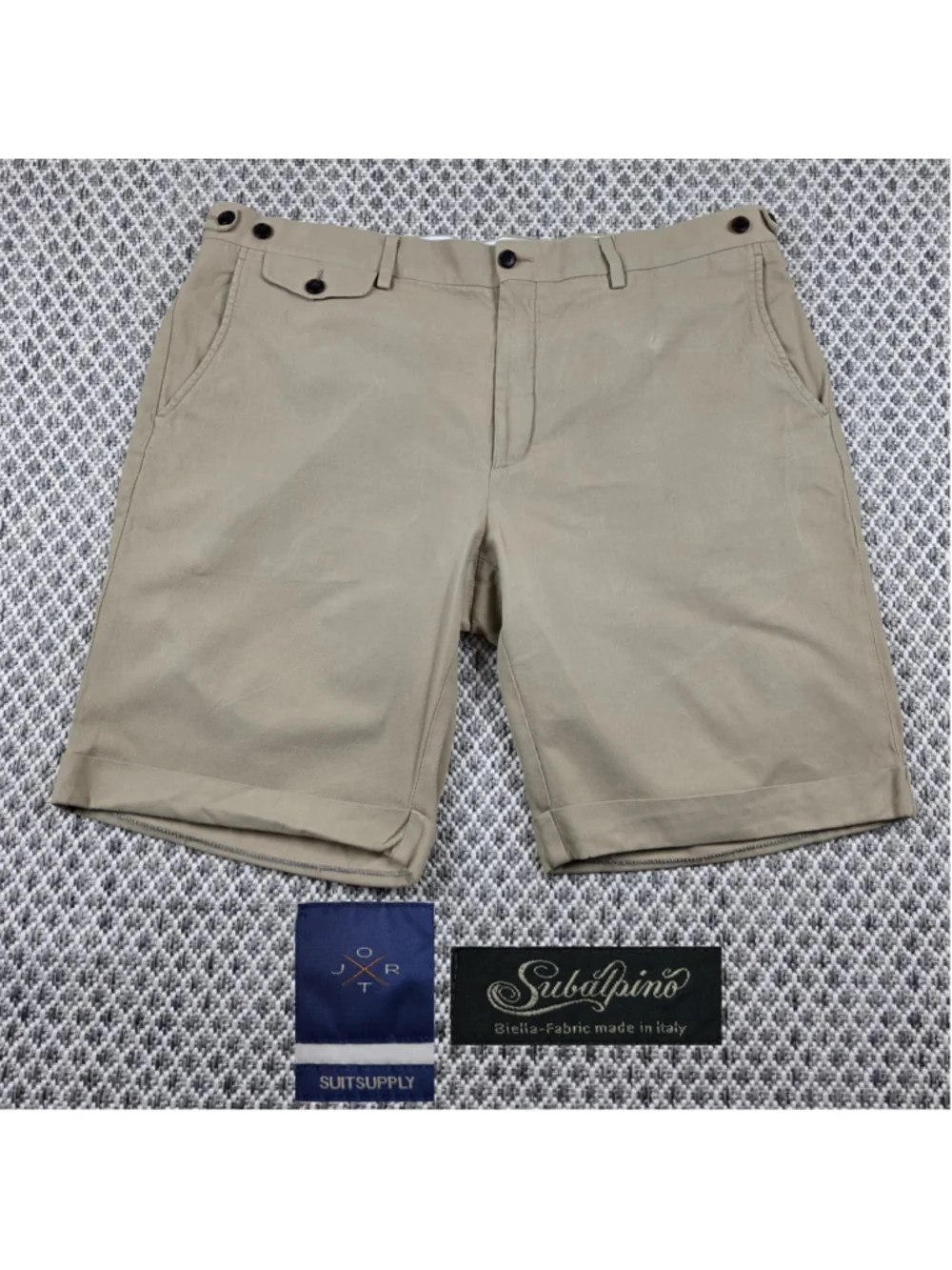 Suitsupply Jort Bennington Khaki Shorts Subalpino Italy Fabric Size 44R